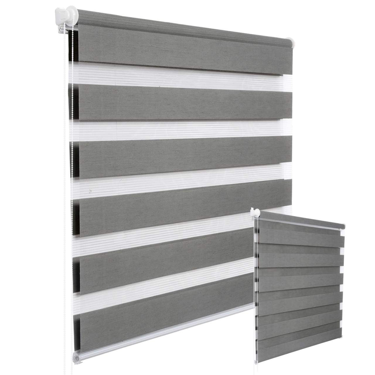 24goodz Dual Roller Blind - Light Control and Privacy Protection - 100% Polyester - For Windows and Doors - Grey Wood Look - hogr