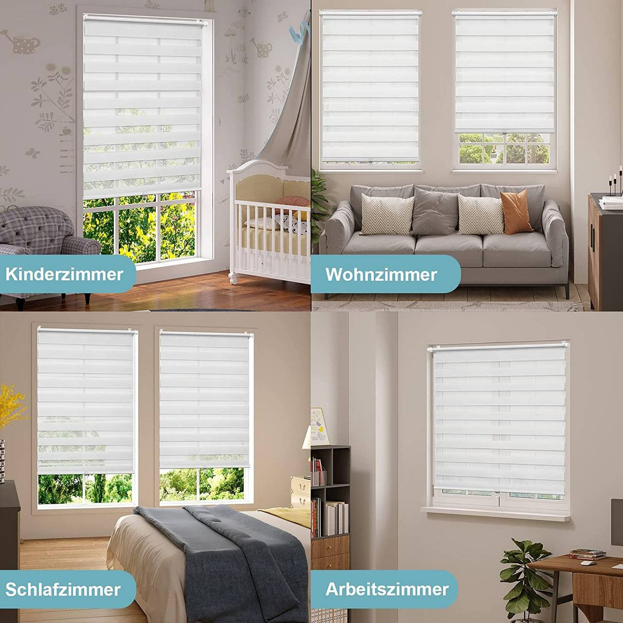 24goodz Double Roller Blind Klemmfix - Cordless Design for Safety - 100% Polyester - For Home and Office - White 80x120 - ws