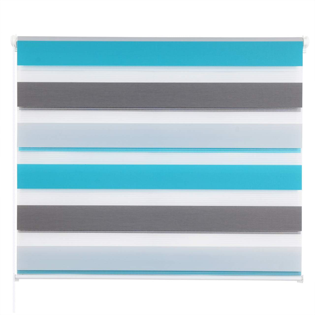 24goodz Double Roller Blind - Easy Installation - Light Protection - 100% Polyester - For Windows and Doors - White + Grey + Turquoise 100x150cm
