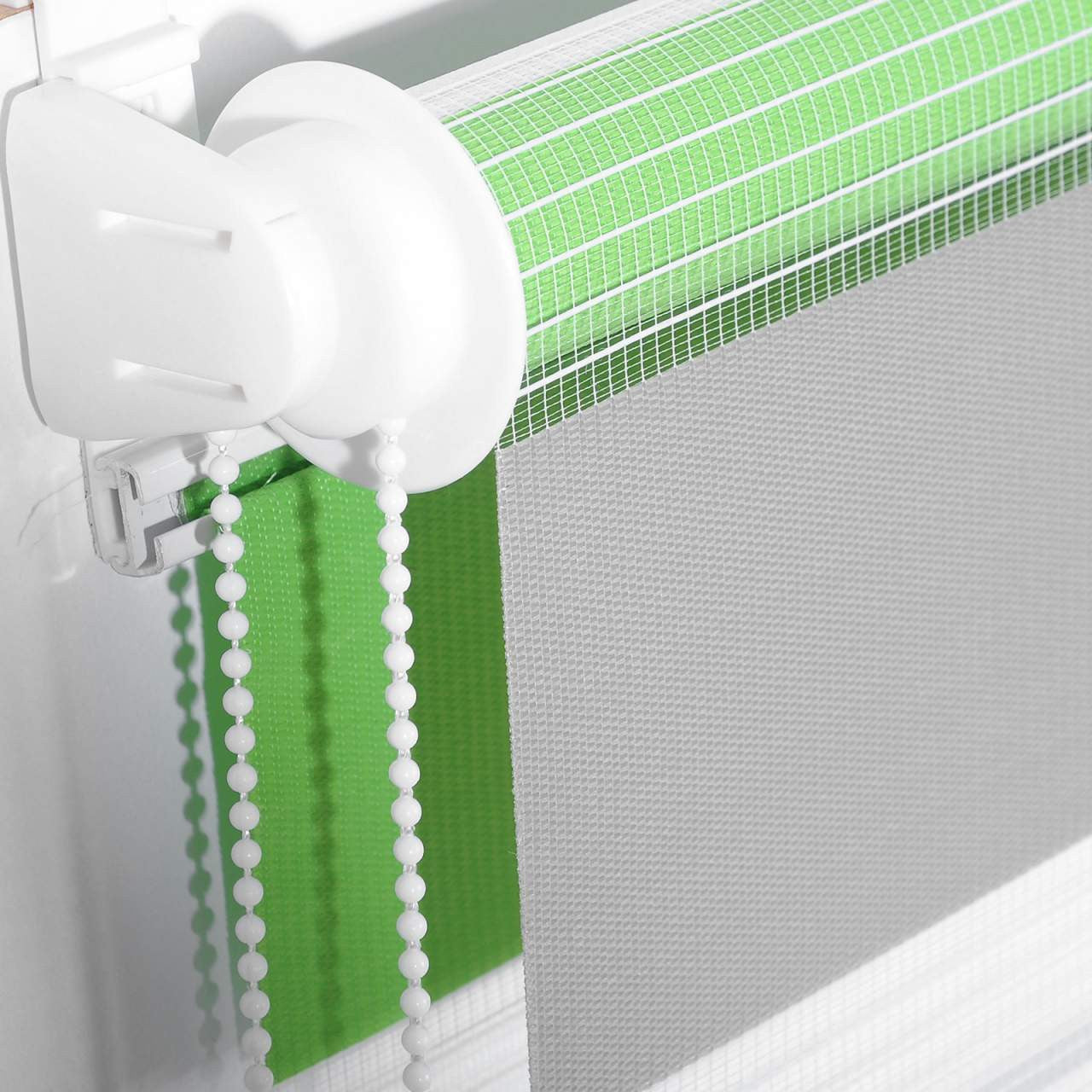 24goodz Double Roller Blind - Easy Installation - Light Control - 100% Polyester - For Windows and Doors - White/Green/Grey 45x150cm