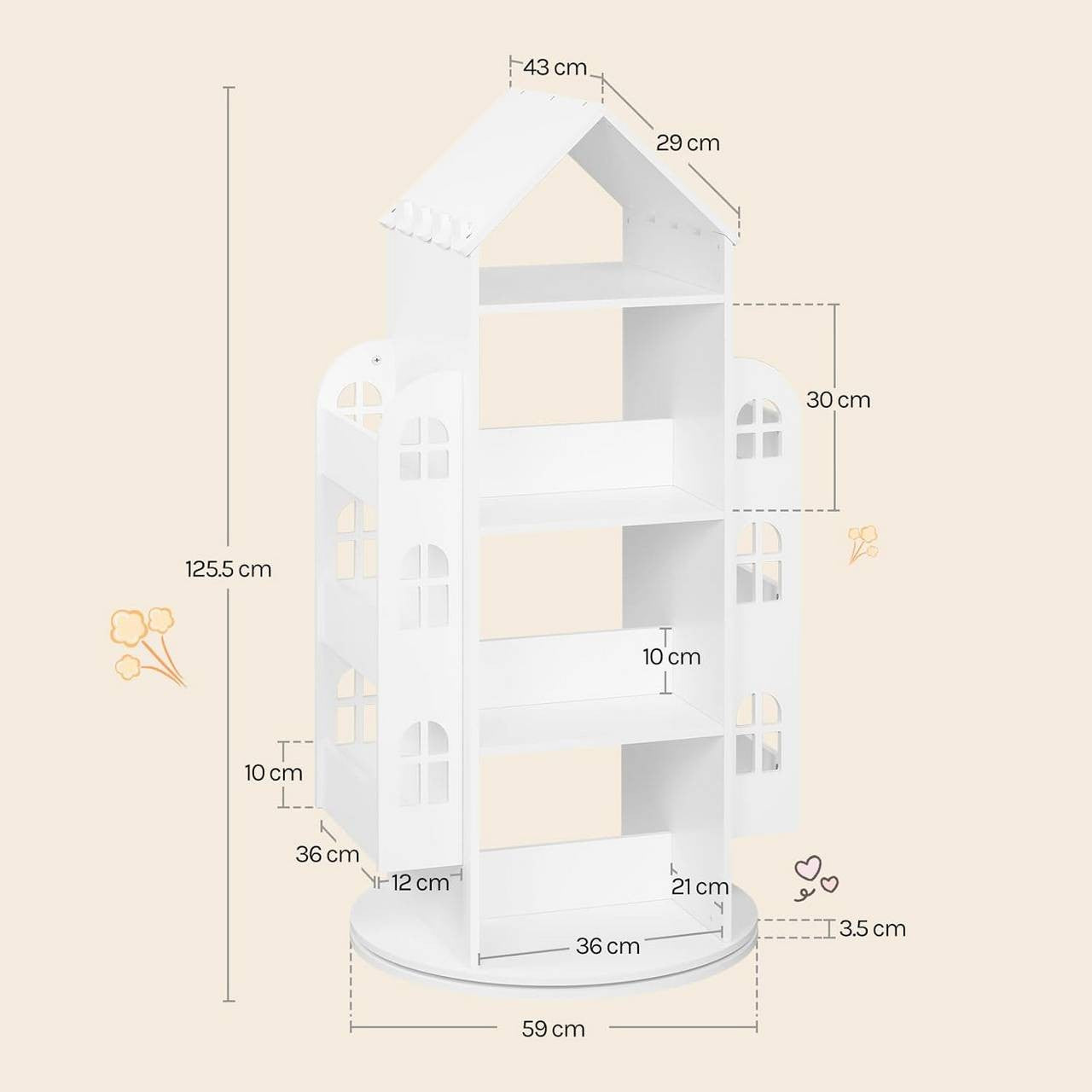 24goodz 360° Rotating Kids Bookshelf - Safe and Fun Design - MDF + Melamine Veneer - For Children - White