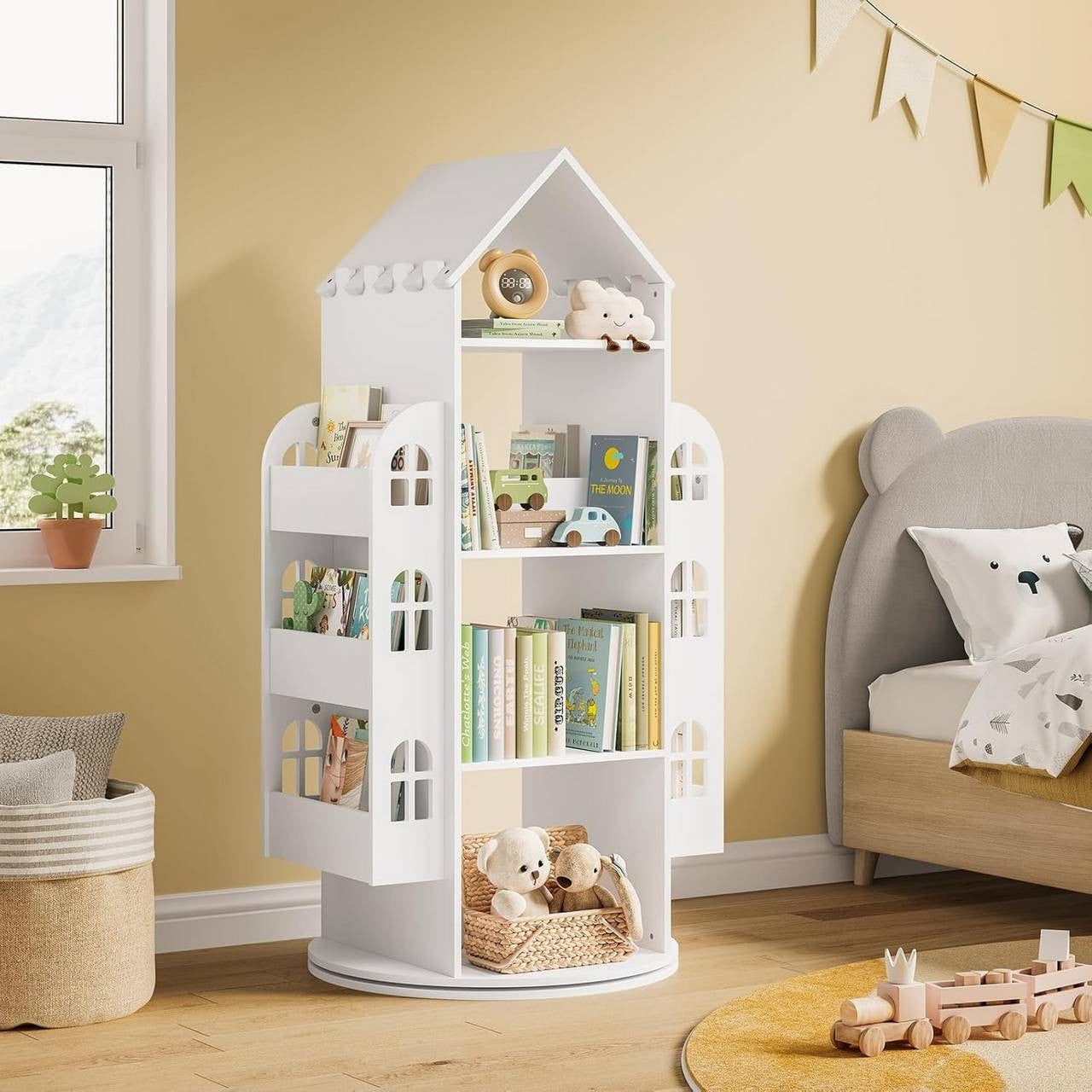 24goodz 360° Rotating Kids Bookshelf - Safe and Fun Design - MDF + Melamine Veneer - For Children - White
