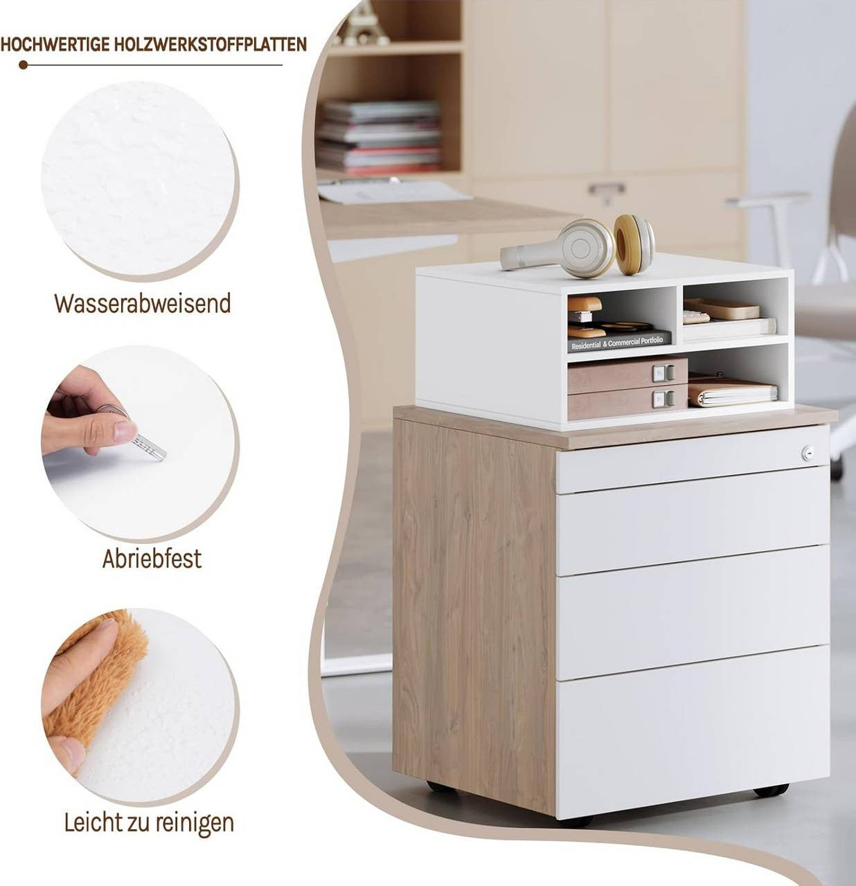 24goodz Printer Stand with 3 Compartments - Ample Storage Space - Durable E1-Class Wood - White - 47 x 22.5 x 40 cm