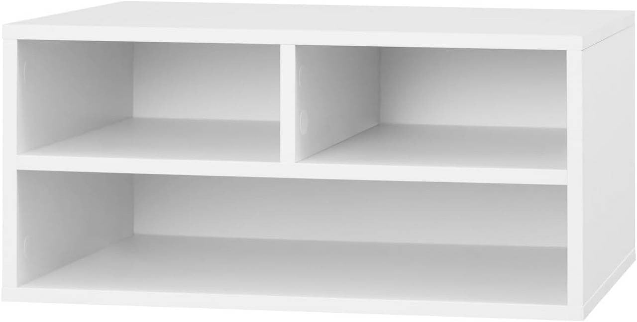 24goodz Printer Stand with 3 Compartments - Ample Storage Space - Durable E1-Class Wood - White - 47 x 22.5 x 40 cm