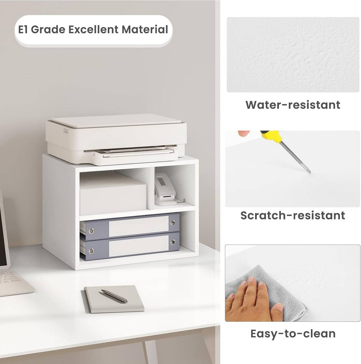 24goodz Printer Cart on Wheels - Ample Storage Space - Durable and Stable - E1 Wood with Melamine Finish - White - 40 x 35 x 30 cm