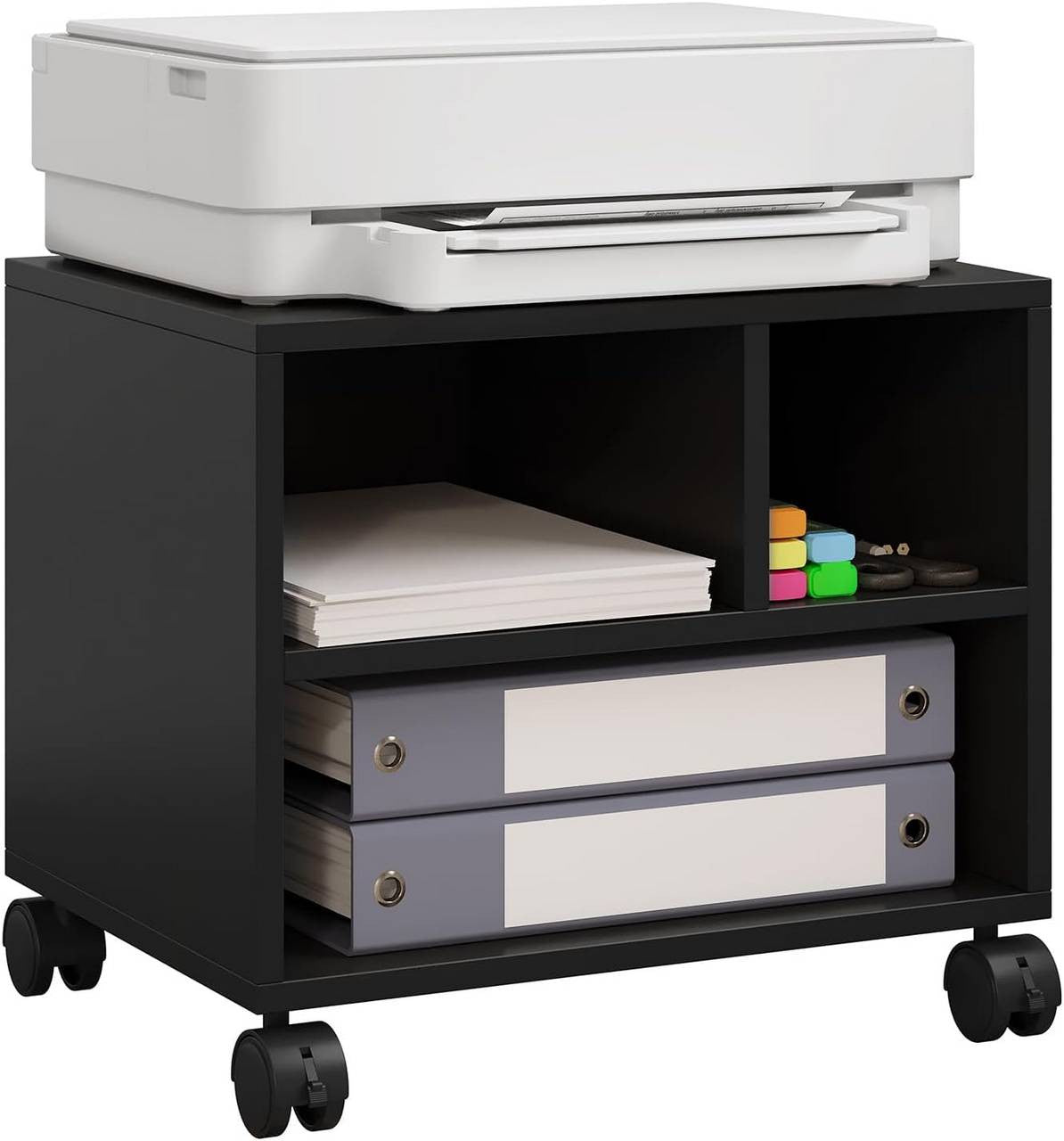 24goodz Mobile Printer Stand - Ample Storage Space - Durable and Stable - E1 Wood with Melamine Veneer - Black - 40x35x30 cm