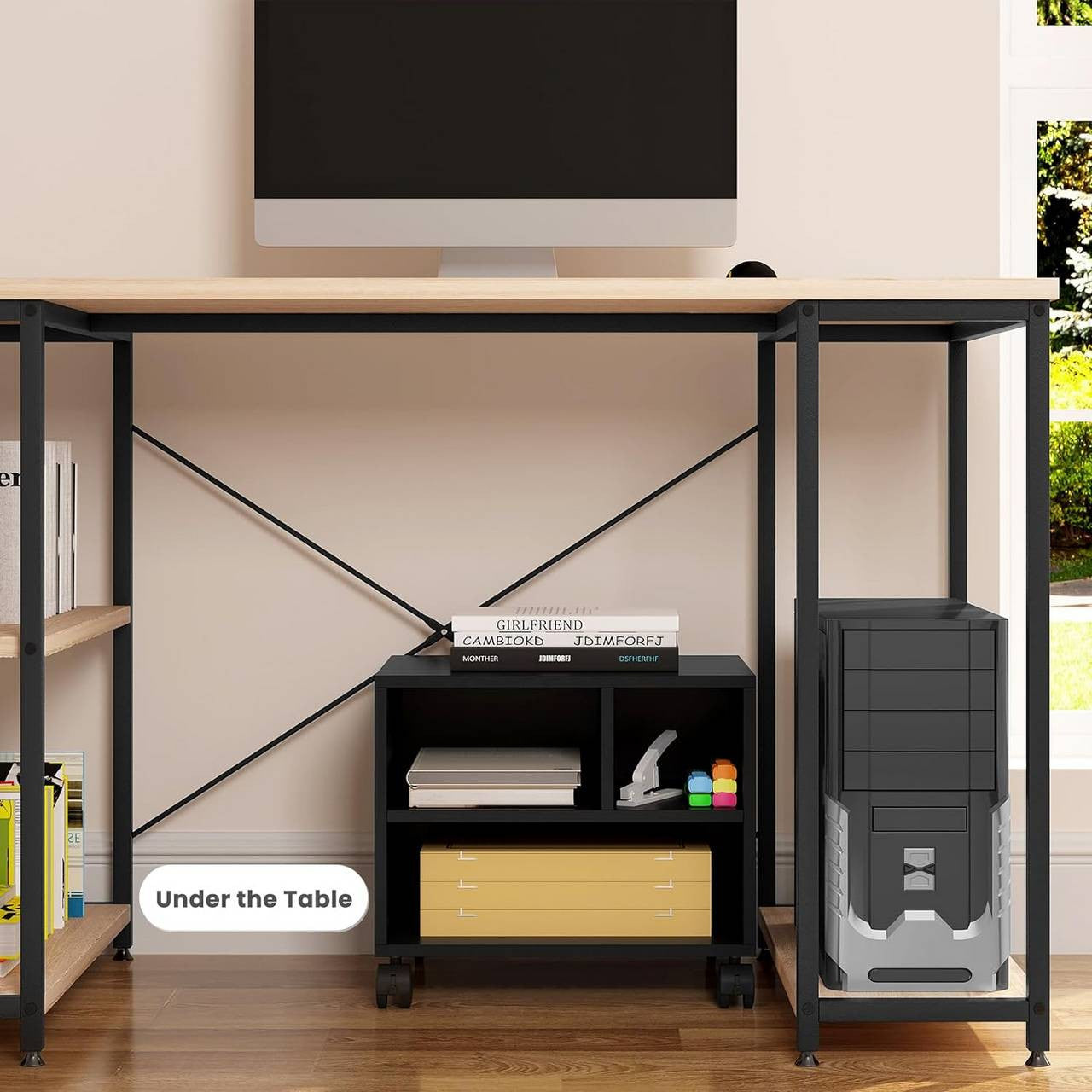 24goodz Mobile Printer Stand - Ample Storage Space - Durable and Stable - E1 Wood with Melamine Veneer - Black - 40x35x30 cm