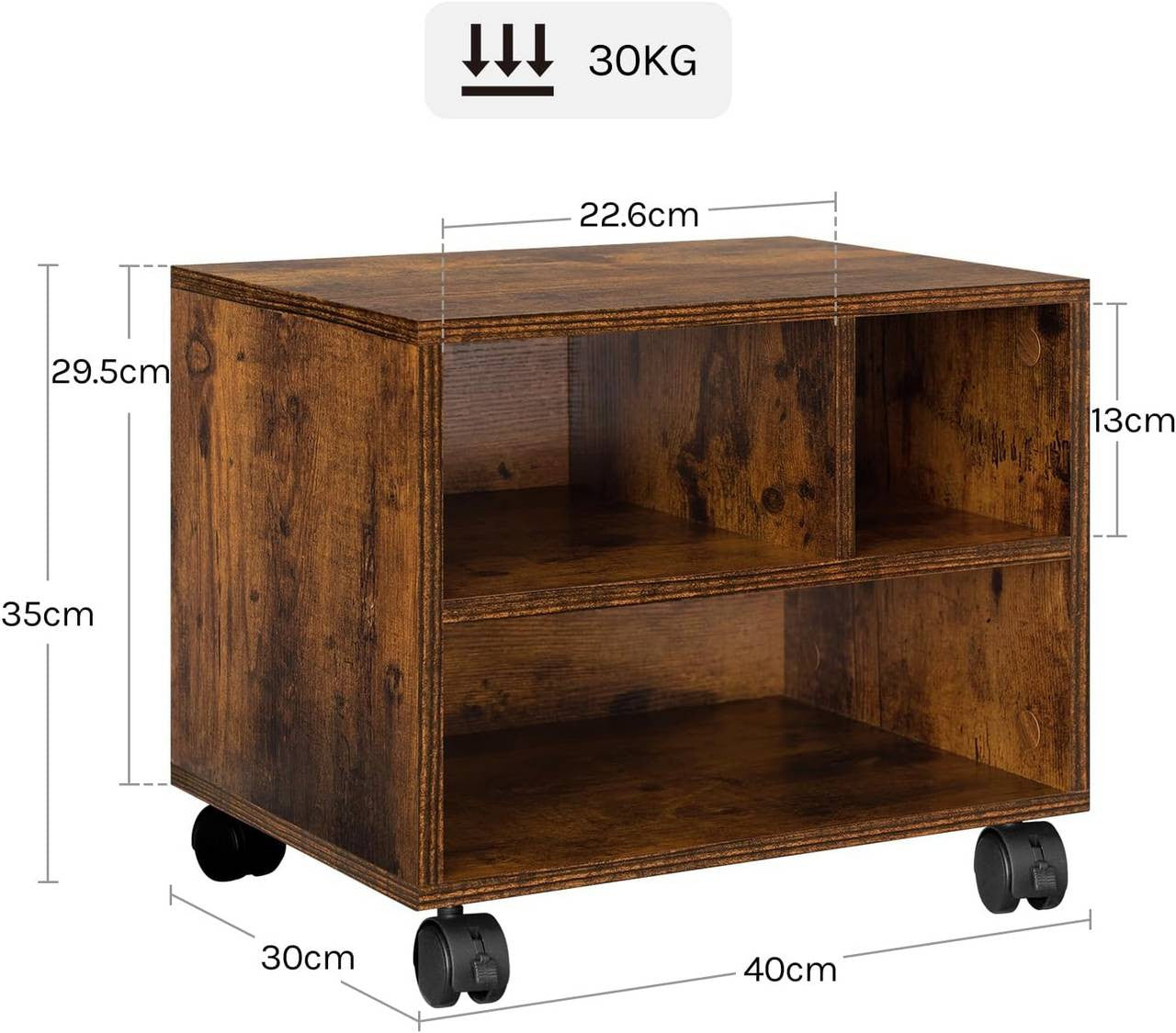 24goodz Printer Table on Wheels - Ample Storage Space - Durable & Stable - E1 Wood - For Home Office - Rustic Brown