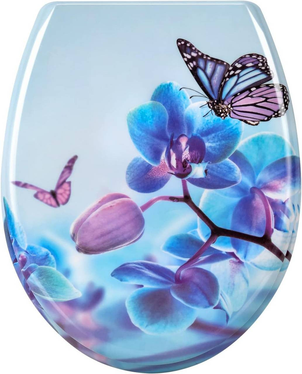 24goodz Duroplast Toilet Seat - Soft-Close Mechanism - Easy to Clean - Duroplast - For Everyone - Blue Phalaenopsis