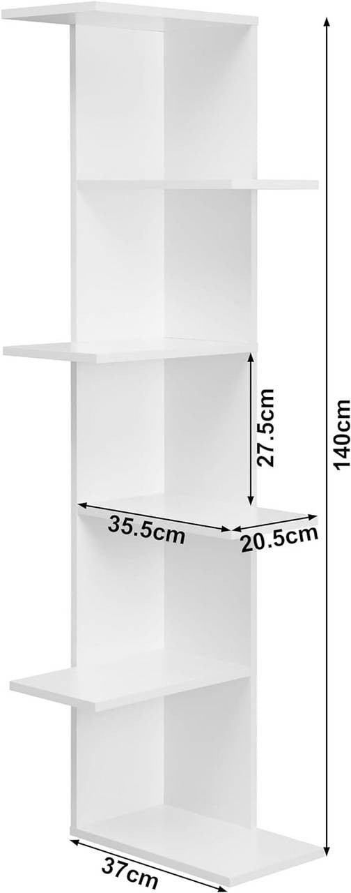 24goodz Corner Shelf 6 Levels - Unique Open Design - Durable Wood Material - White - For Home Use