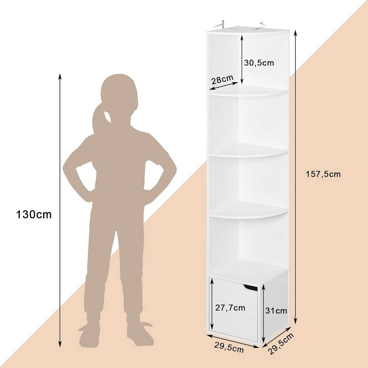 24goodz Corner Shelf with Door - Space-Saving Design - E1 Wood Material - For Home Organization - White