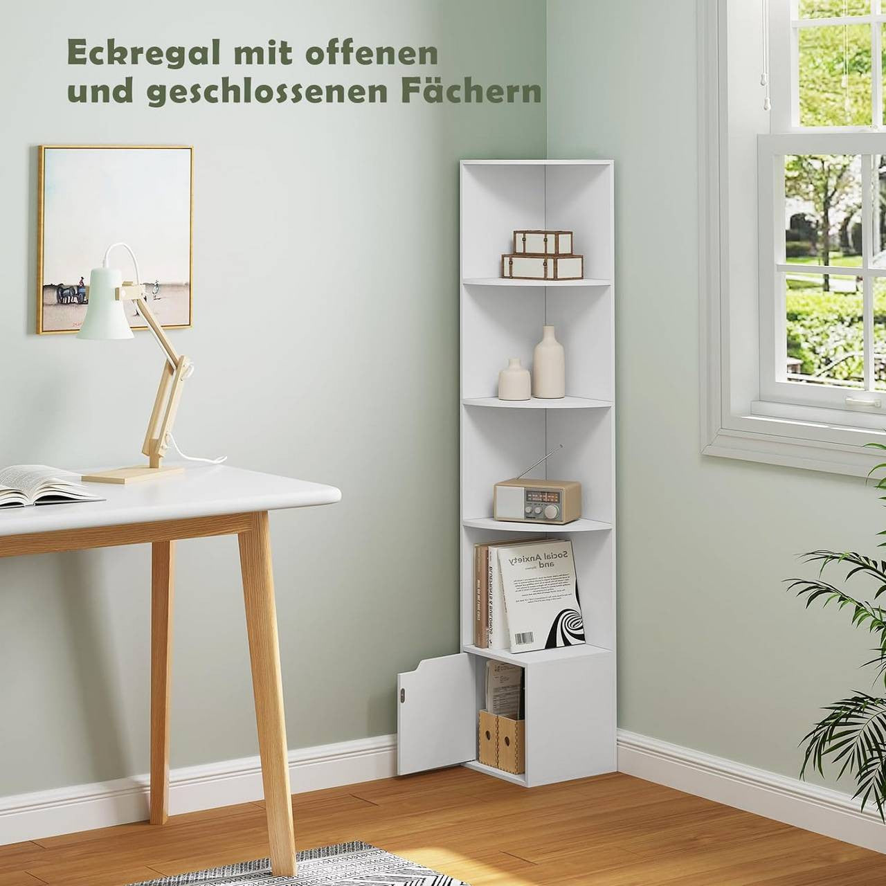 24goodz Corner Shelf with Door - Space-Saving Design - E1 Wood Material - For Home Organization - White