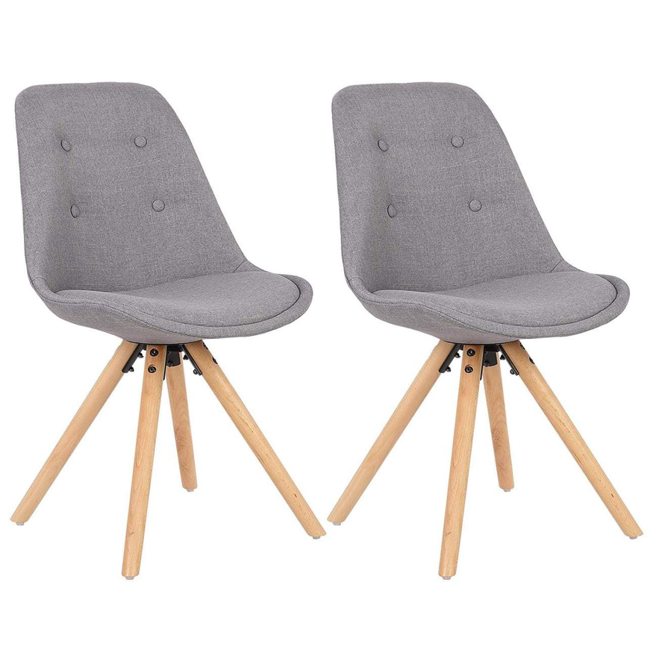 24goodz Dining Chair Set of 2 - Durable Solid Wood Legs - Ergonomic Comfort - Linen - For Home & Office - Grey