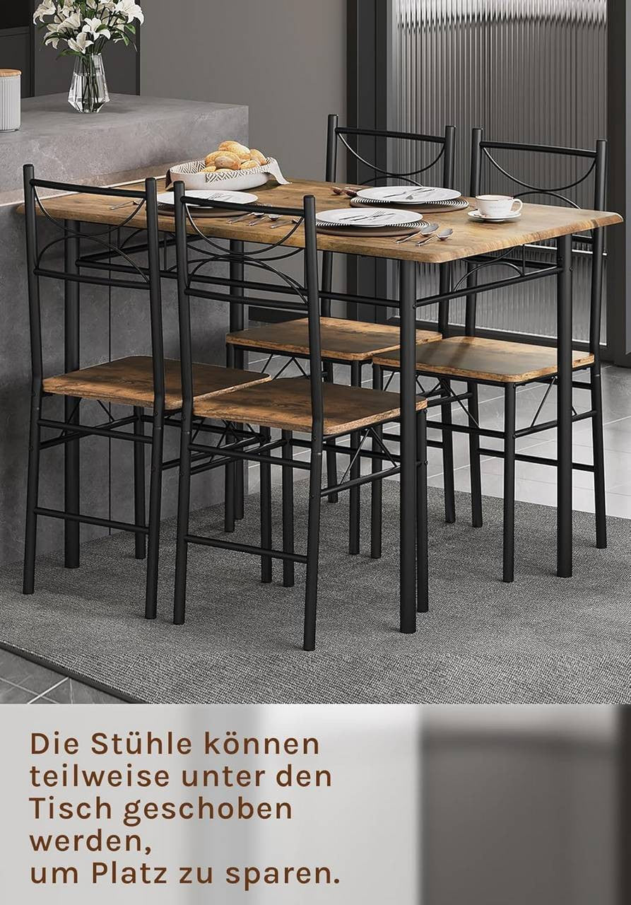 24goodz Dining Table Set with 4 Chairs - Elegant Modern Design - Stable and Strong - MDF and Iron - For 4 Persons - Rustic Brown + Black