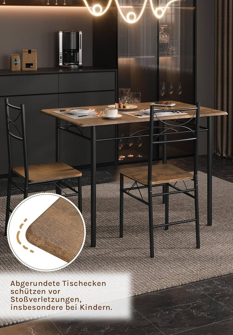 24goodz Dining Table Set with 4 Chairs - Elegant Modern Design - Stable and Strong - MDF and Iron - For 4 Persons - Rustic Brown + Black