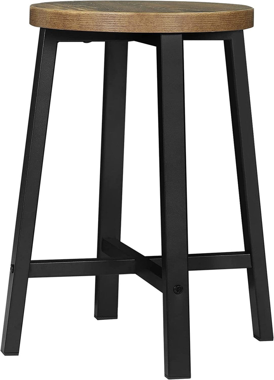 24goodz Set of 2 Dining Stools - Stylish Vintage Design - Sturdy Metal Legs - E1 Wood - For Home & Office - Vintage Wood Grain + Black