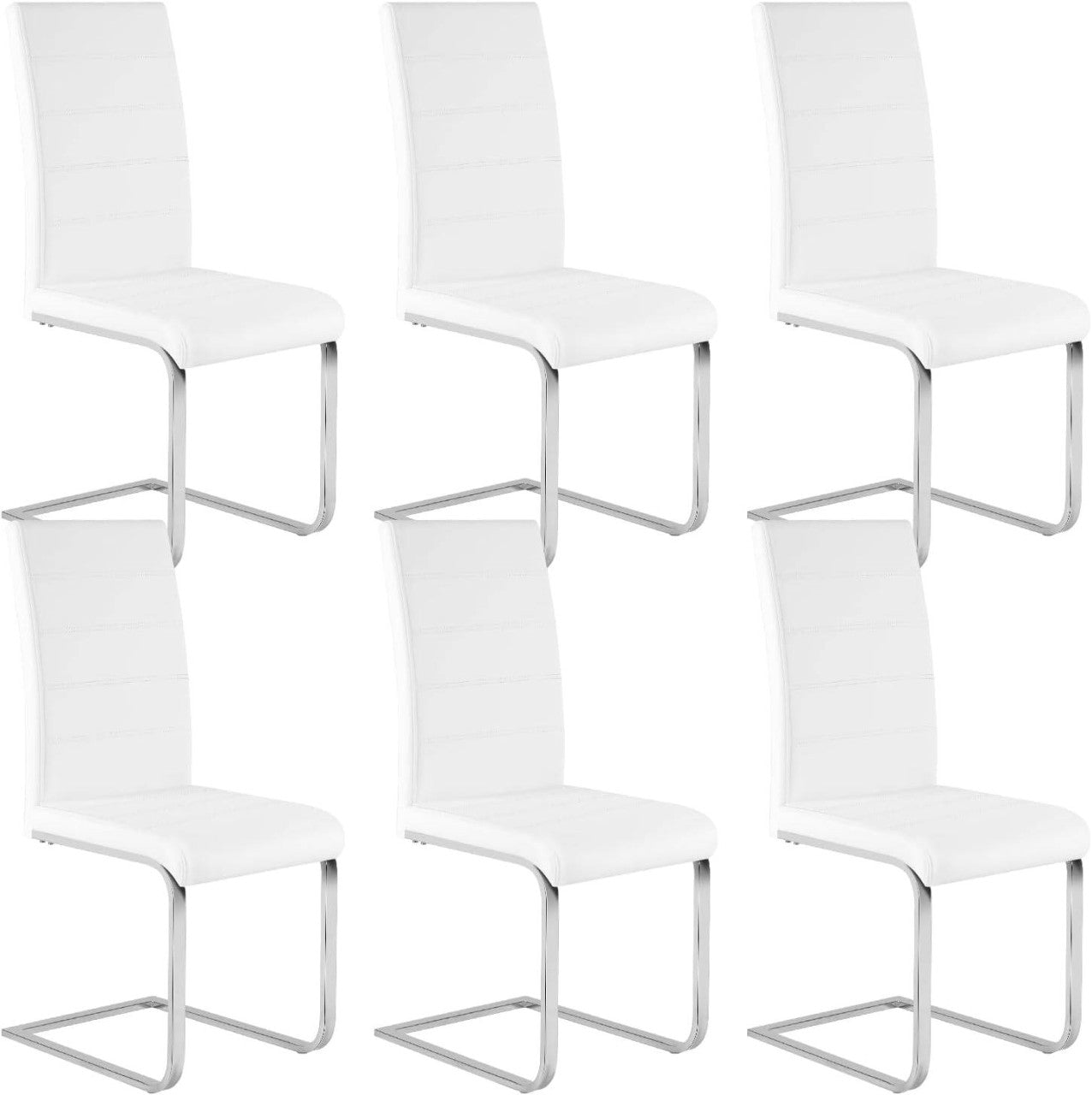 24goodz Dining Chair Set of 6 - Stable and Stylish Design - Easy to Assemble - Faux Leather + Metal - White