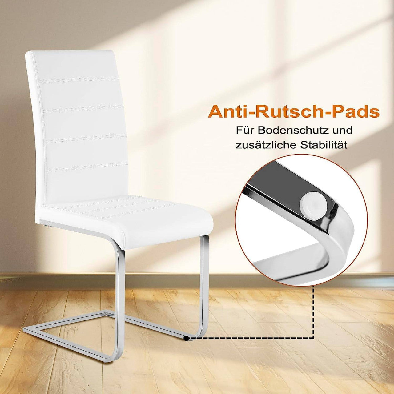 24goodz Dining Chair Set of 6 - Stable and Stylish Design - Easy to Assemble - Faux Leather + Metal - White