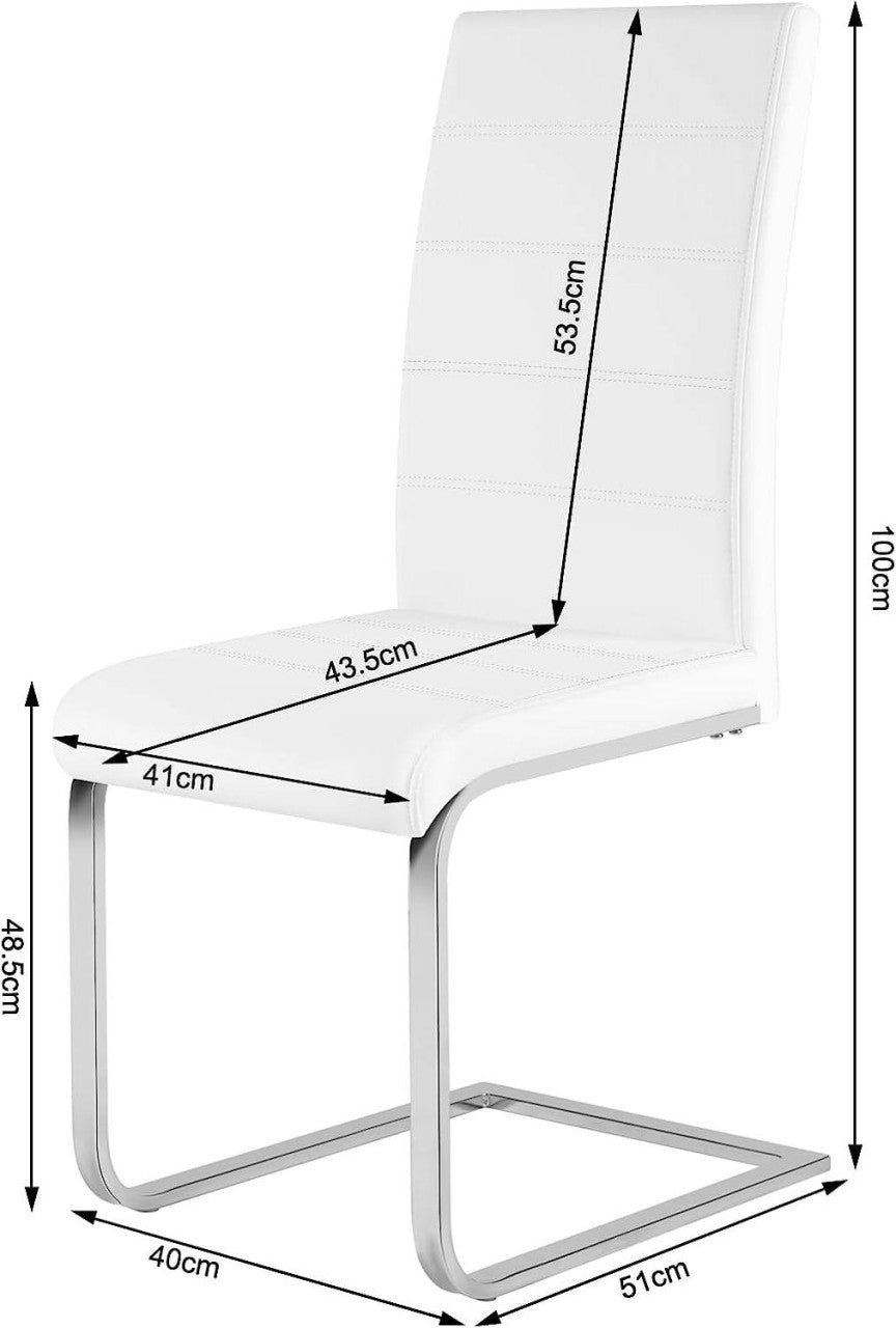24goodz Dining Chair Set of 6 - Stable and Stylish Design - Easy to Assemble - Faux Leather + Metal - White