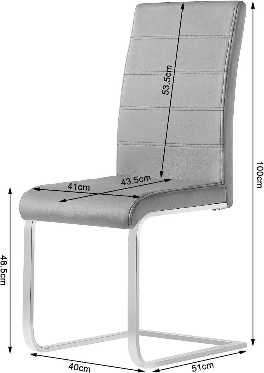 24goodz Set of 6 Dining Chairs - Ergonomic High Back Design - Durable Velvet and Metal - For Home and Office - Dark Grey