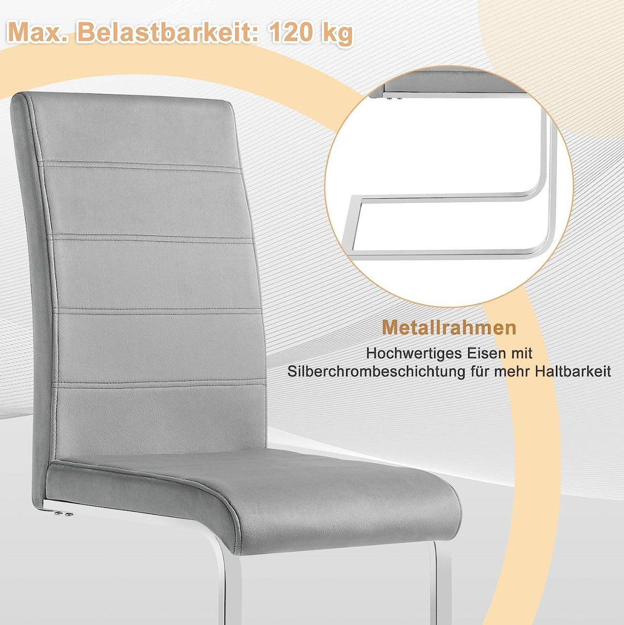 24goodz Velvet Dining Chairs Set of 2 - Ergonomic Comfort - Sturdy Metal Frame - Velvet + Metal - Dark Grey