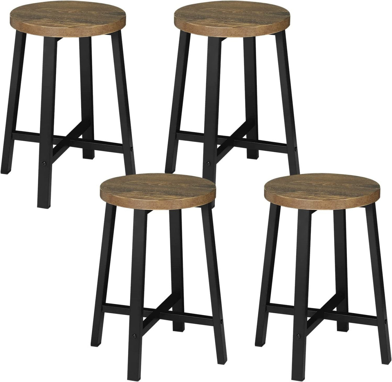 24goodz Set of 4 Dining Stools - Stylish Vintage Design - Durable E1 Wood and Metal - For Home and Office - Vintage Wood Grain + Black