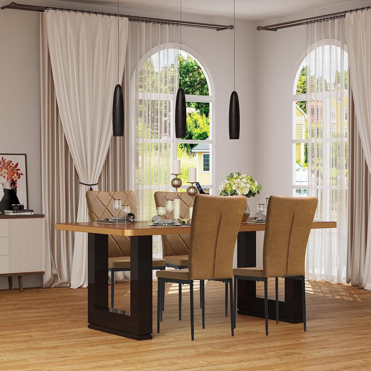 24goodz Set of 4 Dining Chairs - Ergonomic Design for Comfort - Vintage Faux Leather - For Dining Rooms and More - Brown