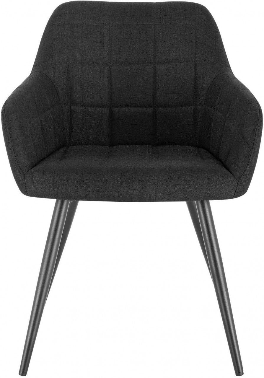 24goodz Dining Chair with Armrests - Ergonomic Comfort - Sturdy Metal Frame - Linen - For Home and Office - Dark Grey - sz