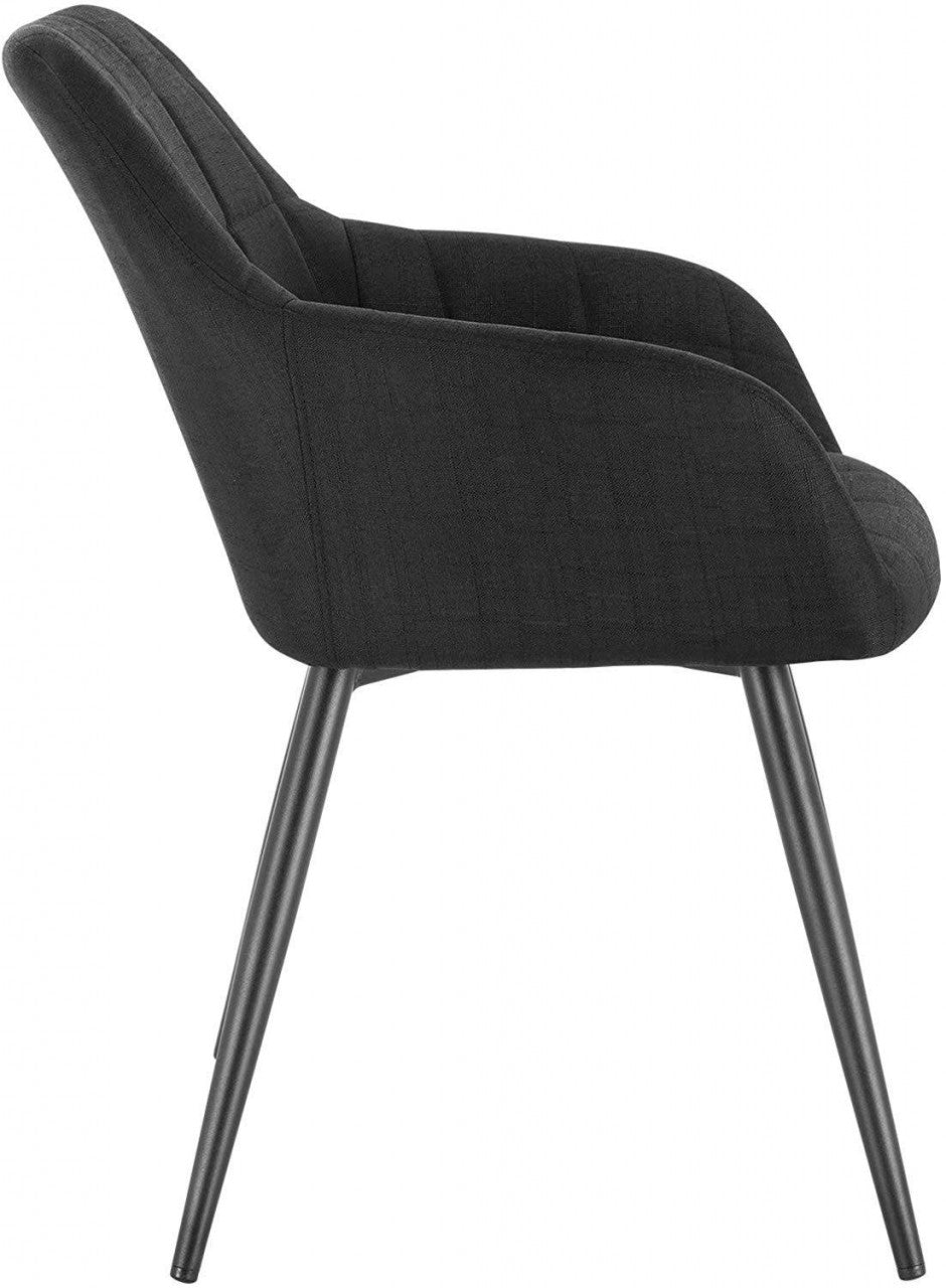 24goodz Dining Chair with Armrests - Ergonomic Comfort - Sturdy Metal Frame - Linen - For Home and Office - Dark Grey - sz