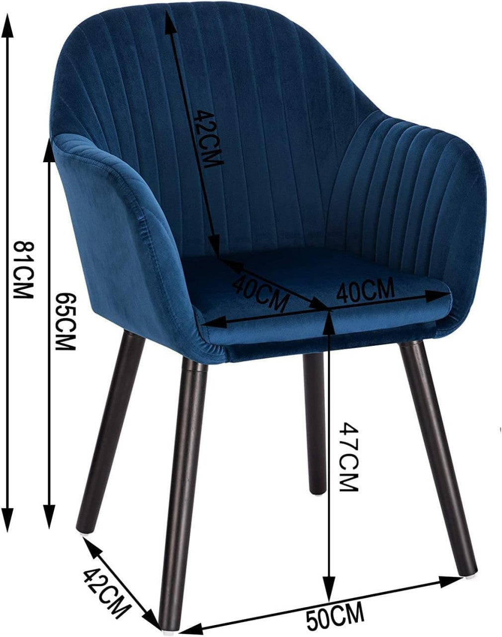 24goodz Upholstered Dining Chair with Armrests - Ergonomic Comfort - Durable Velvet and Solid Wood - Blue