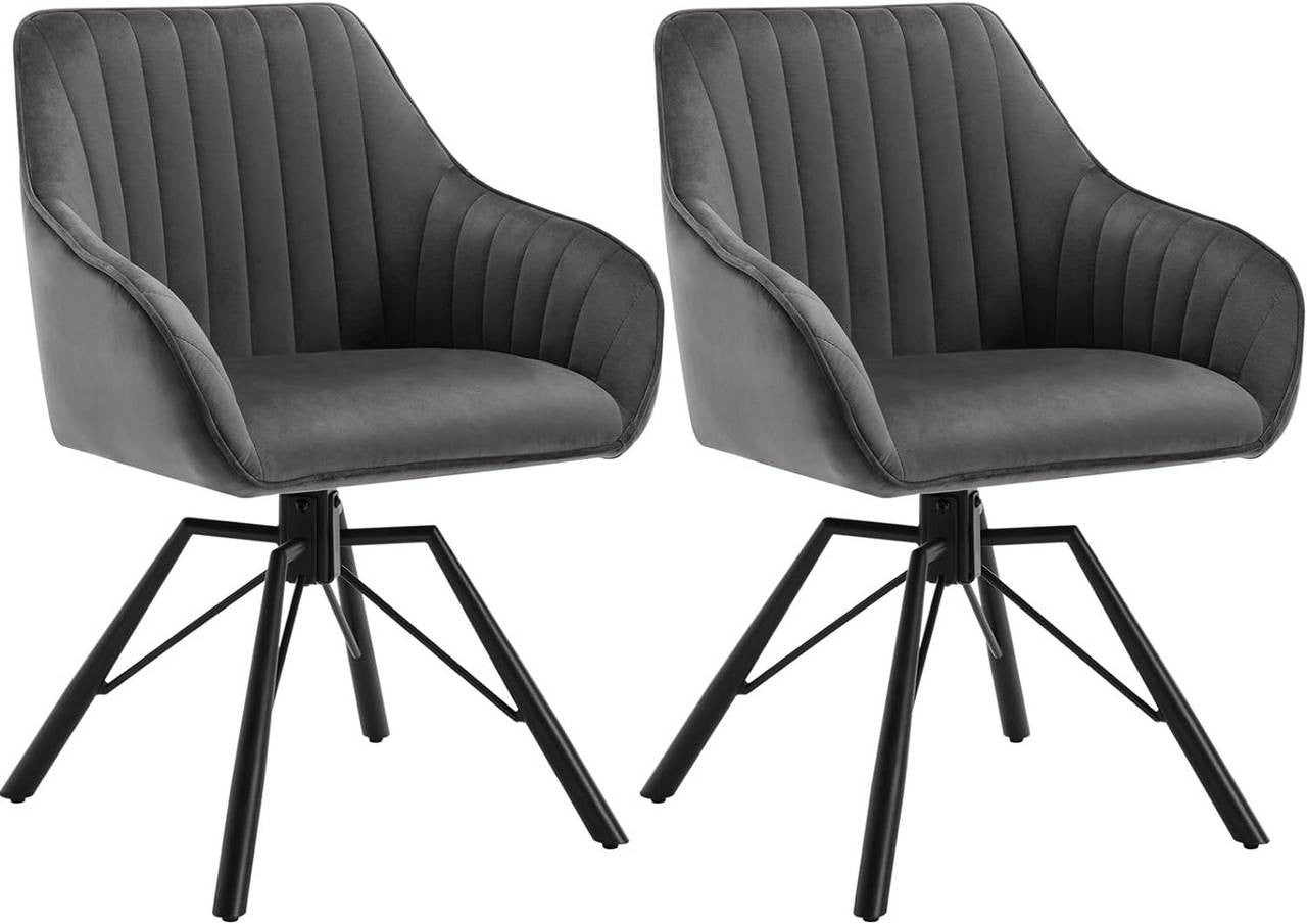 24goodz Swivel Dining Chairs Set of 2 - 360-Degree Rotatable - Soft Velvet Upholstery - Dark Grey