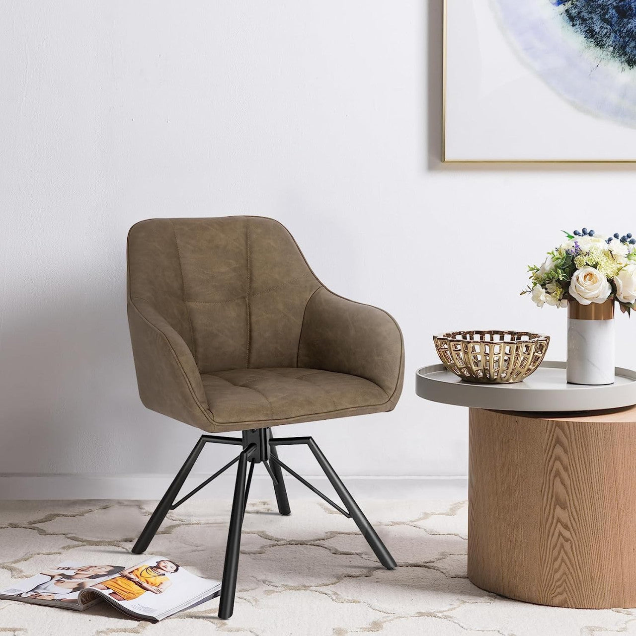 24goodz Set of 2 Swivel Dining Chairs - 360° Rotatable Design - Ergonomic Comfort - Vintage Leather - For Dining Rooms - Light Brown