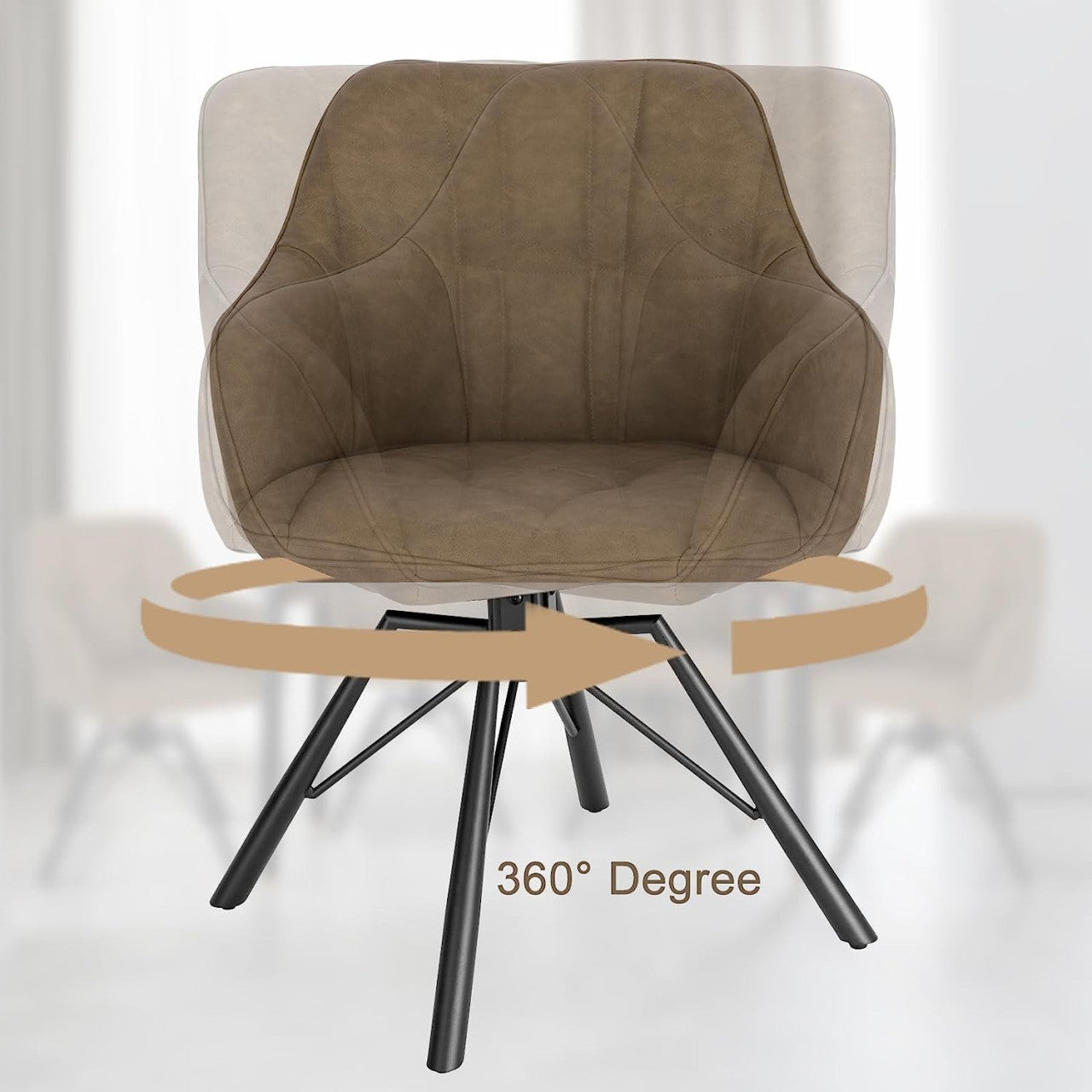 24goodz Set of 2 Swivel Dining Chairs - 360° Rotatable Design - Ergonomic Comfort - Vintage Leather - For Dining Rooms - Light Brown