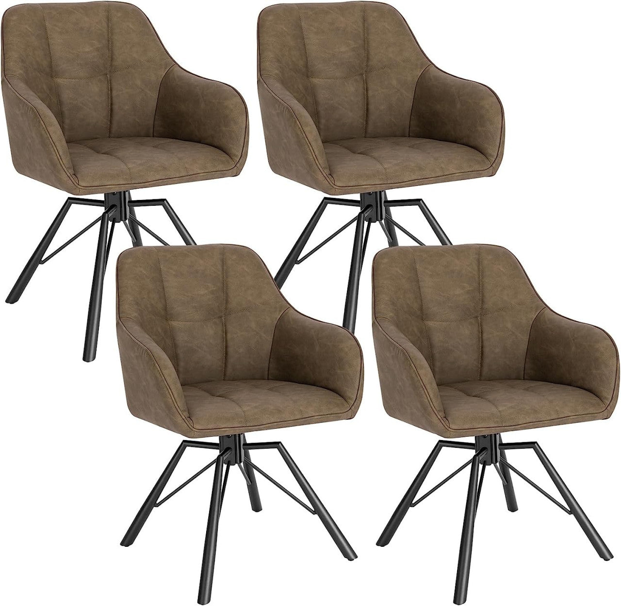 24goodz Set of 4 Swivel Dining Chairs - 360° Rotatable Design - Ergonomic Comfort - Vintage Leather - Brown