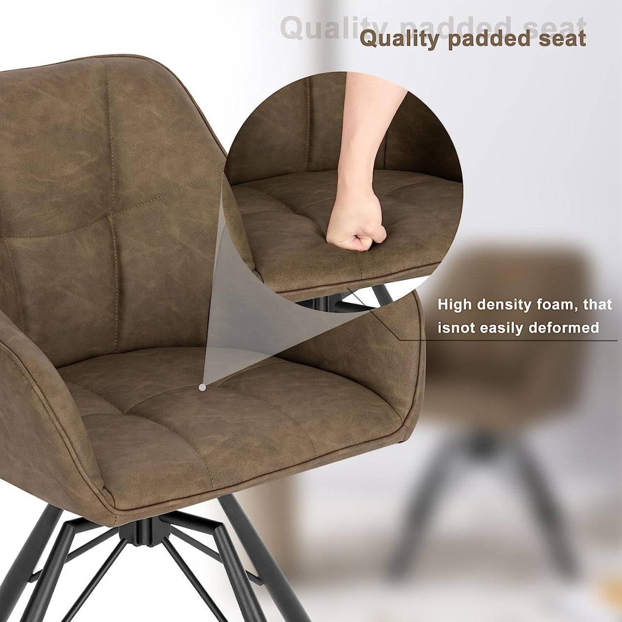 24goodz Set of 6 Swivel Dining Chairs - 360° Rotatable Design - Ergonomic Comfort - Vintage Leather + Metal - Brown