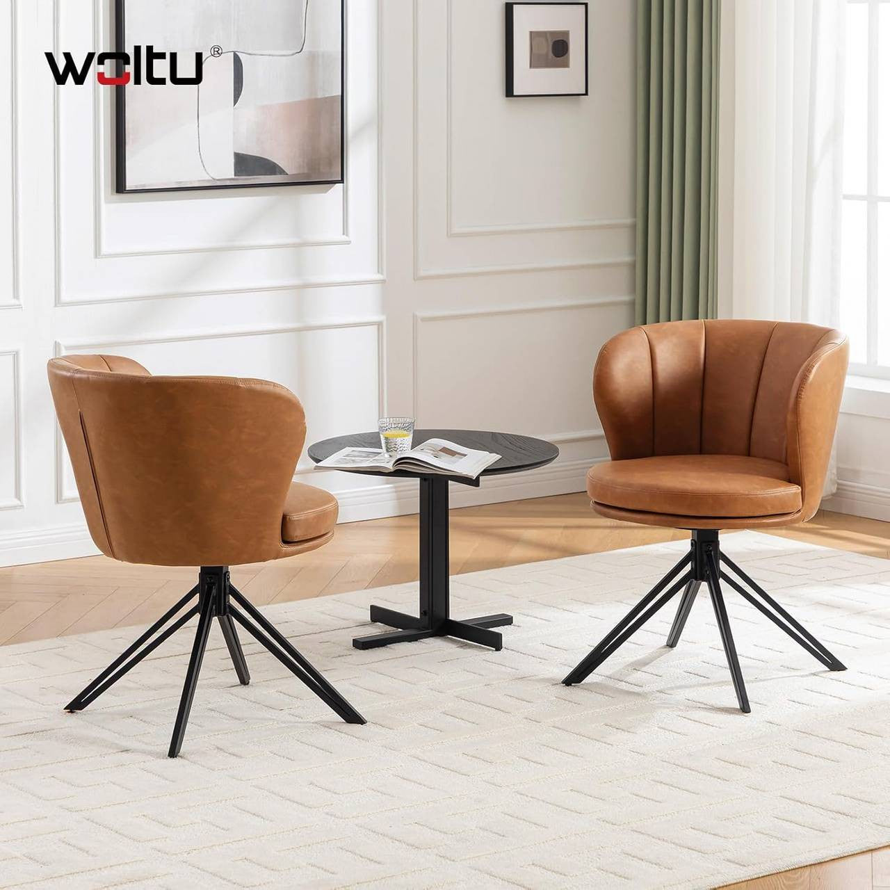 24goodz Dining Chairs Set of 2 - 360° Rotatable - Ergonomic Design - Faux Leather - Brown/Dark Brown
