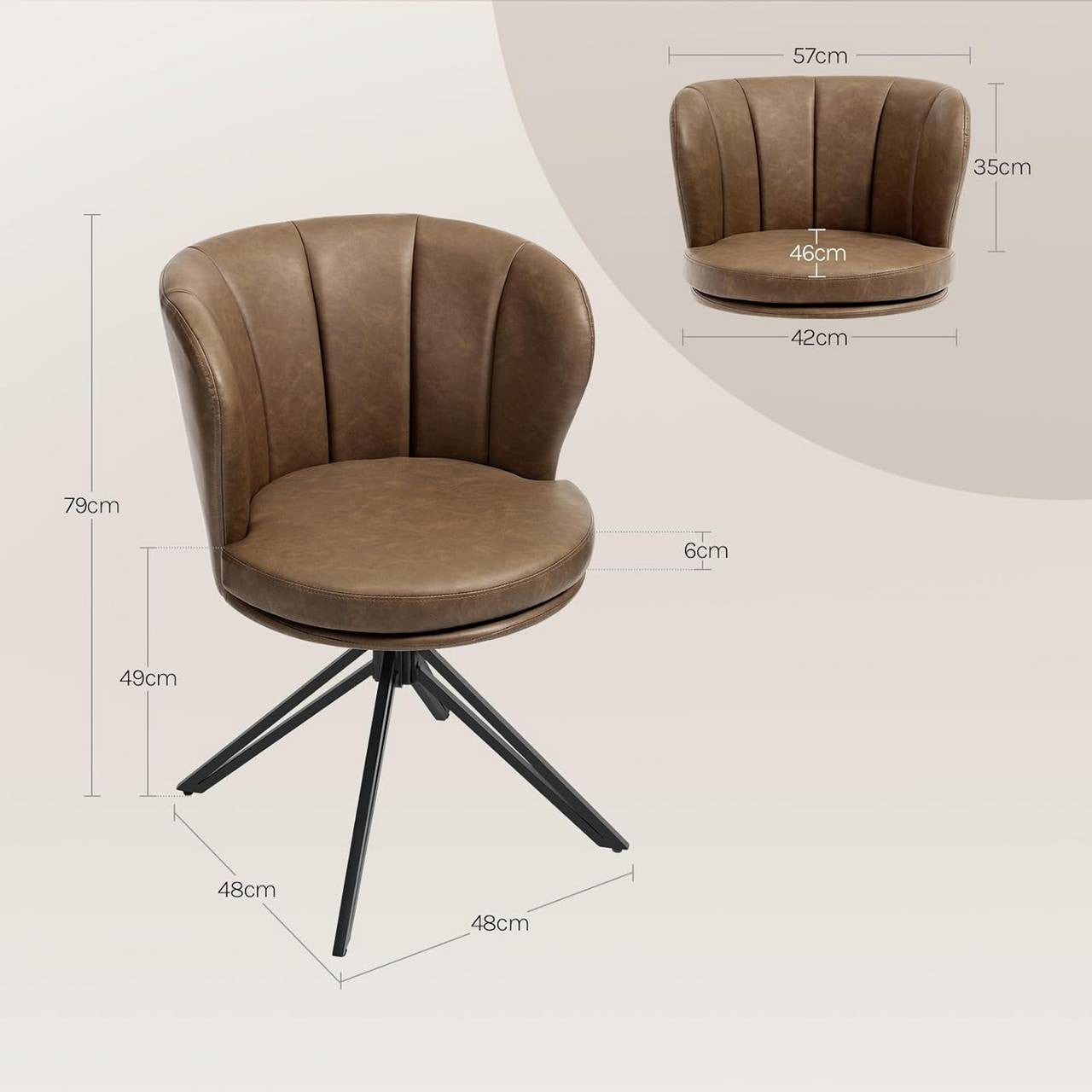 24goodz Dining Chairs Set of 2 - 360° Rotatable - Ergonomic Design - Faux Leather - Dark Brown