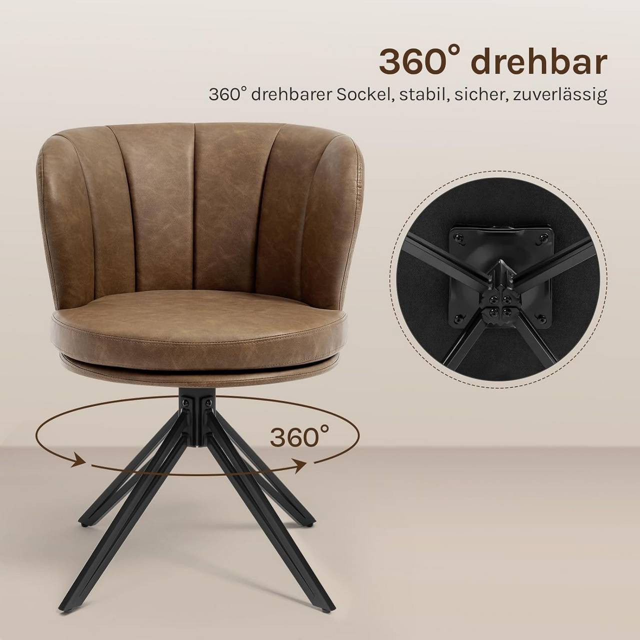 24goodz Dining Chairs Set of 2 - 360° Rotatable - Ergonomic Design - Faux Leather - Dark Brown