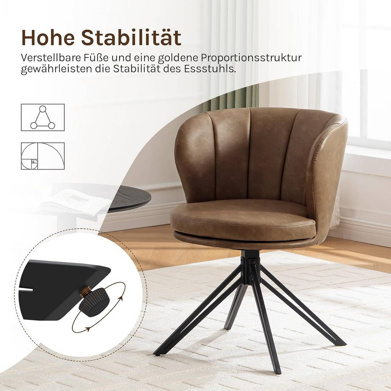 24goodz Dining Chairs Set of 2 - 360° Rotatable - Ergonomic Design - Faux Leather - Dark Brown