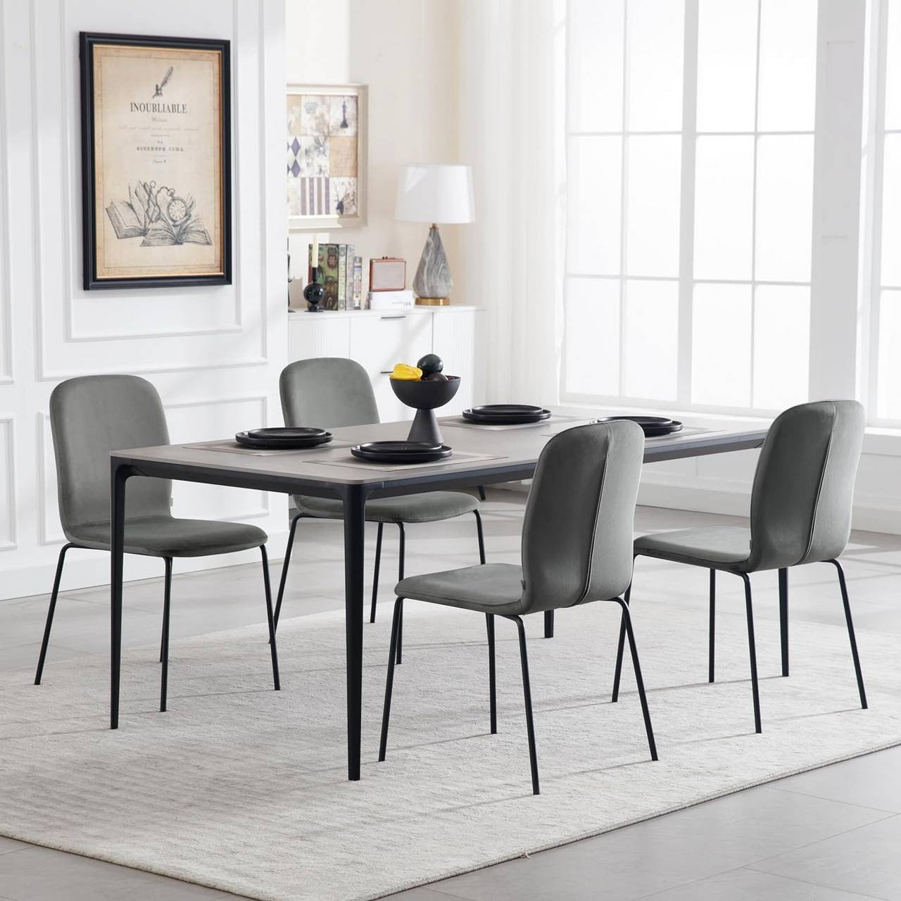 24goodz Set of 4 Dining Chairs - Ergonomic Comfort - Space-Saving Stackable Design - Velvet and Metal - Dark Grey