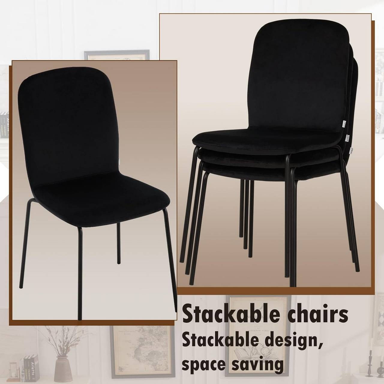 24goodz Set of 4 Dining Chairs - Ergonomic Comfort - Sturdy and Stable - Velvet and Metal - Dark Grey