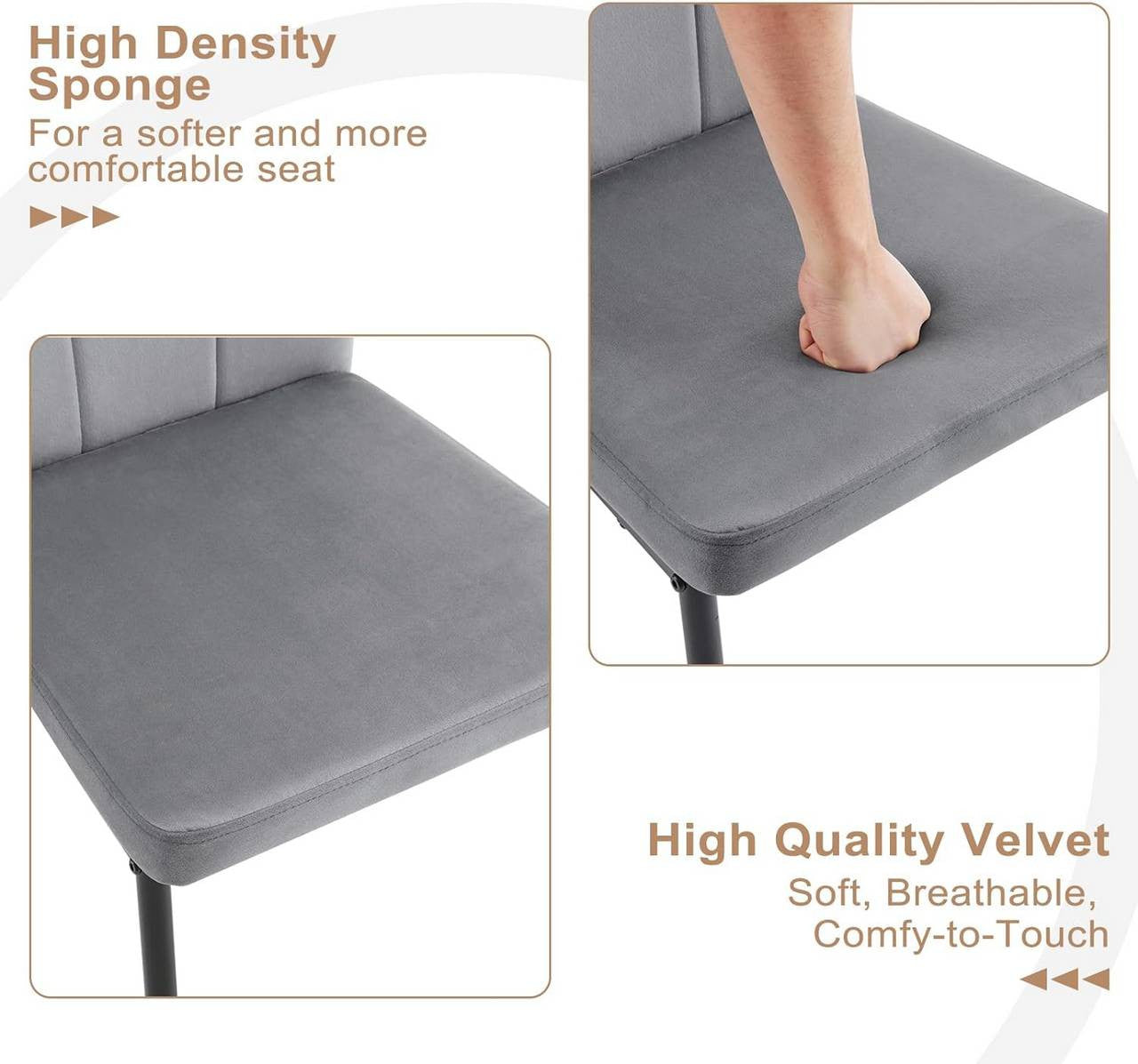 24goodz Dining Chairs Set of 4 - Soft & Comfortable - Ergonomic Design - Velvet & Metal - Dark Grey