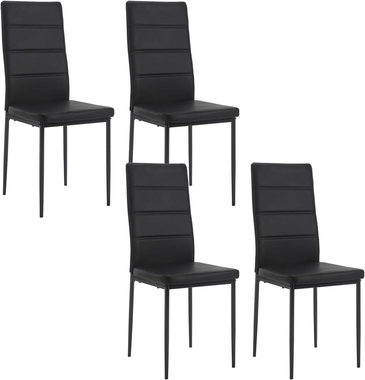 24goodz Set of 4 Dining Chairs - High Back for Maximum Comfort - Durable Faux Leather - For Family Meals - Black
