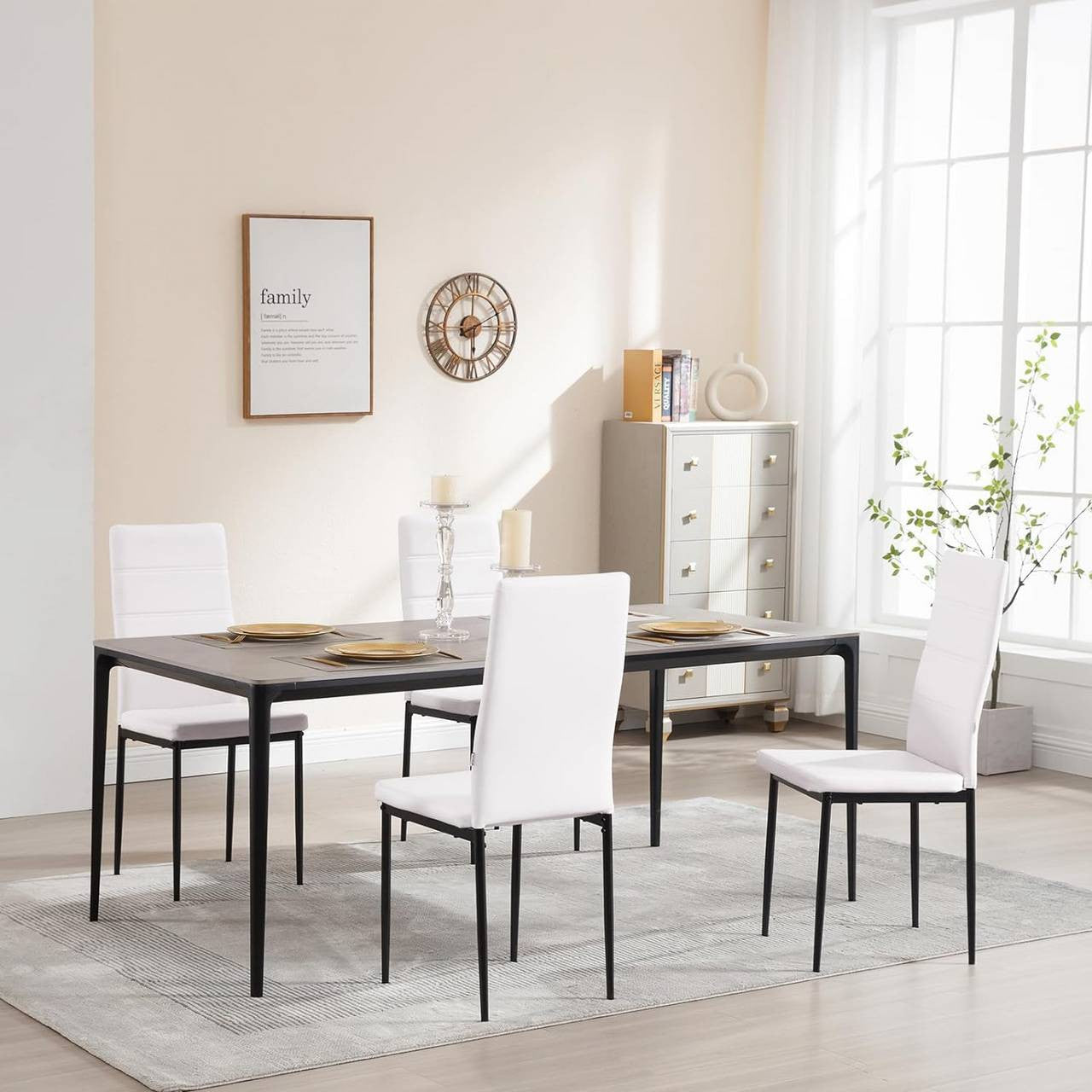 24goodz Dining Chairs Set of 4 - High Back Support - Durable Faux Leather - For Family Meals - White