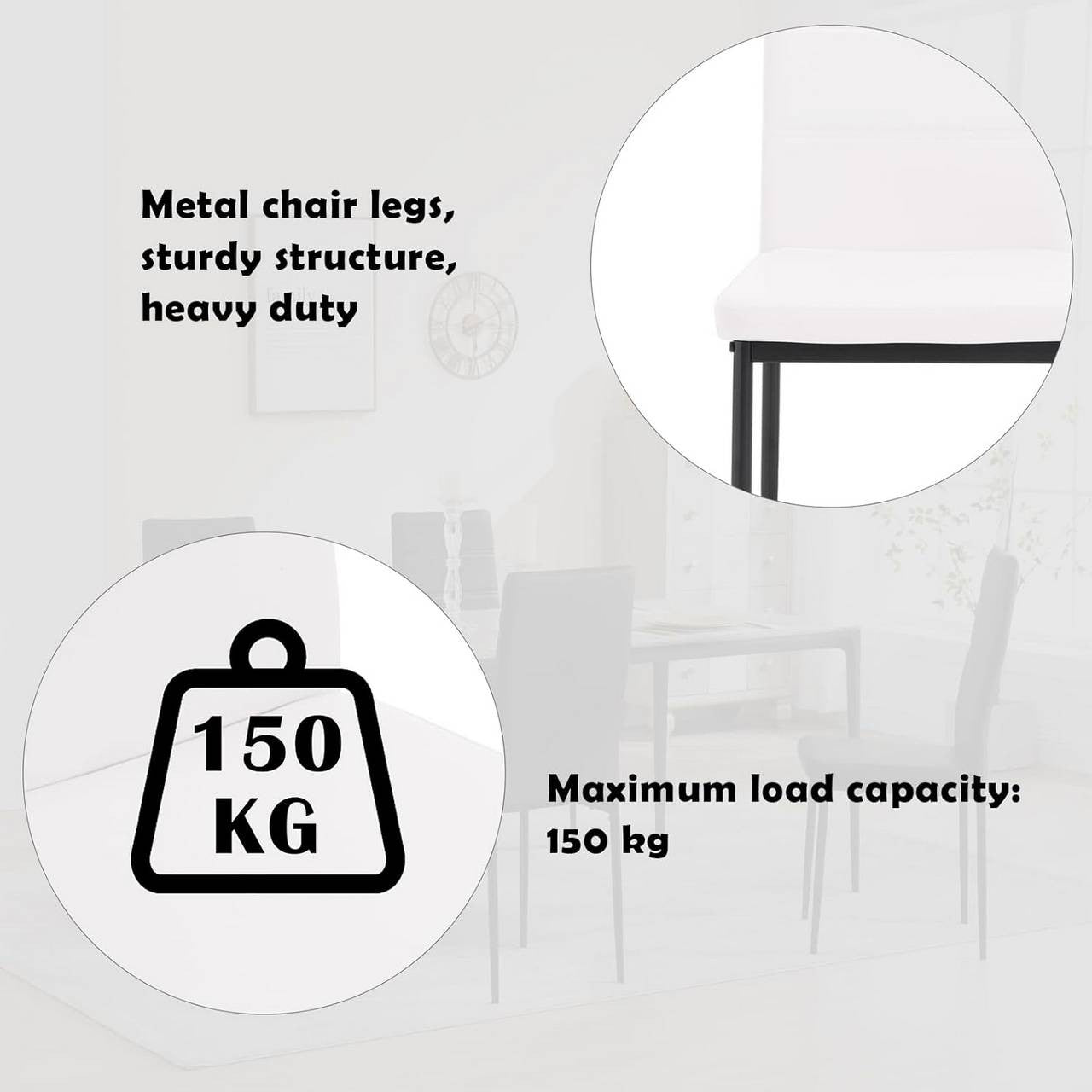 24goodz Dining Chairs Set of 4 - High Back Support - Durable Faux Leather - For Family Meals - White