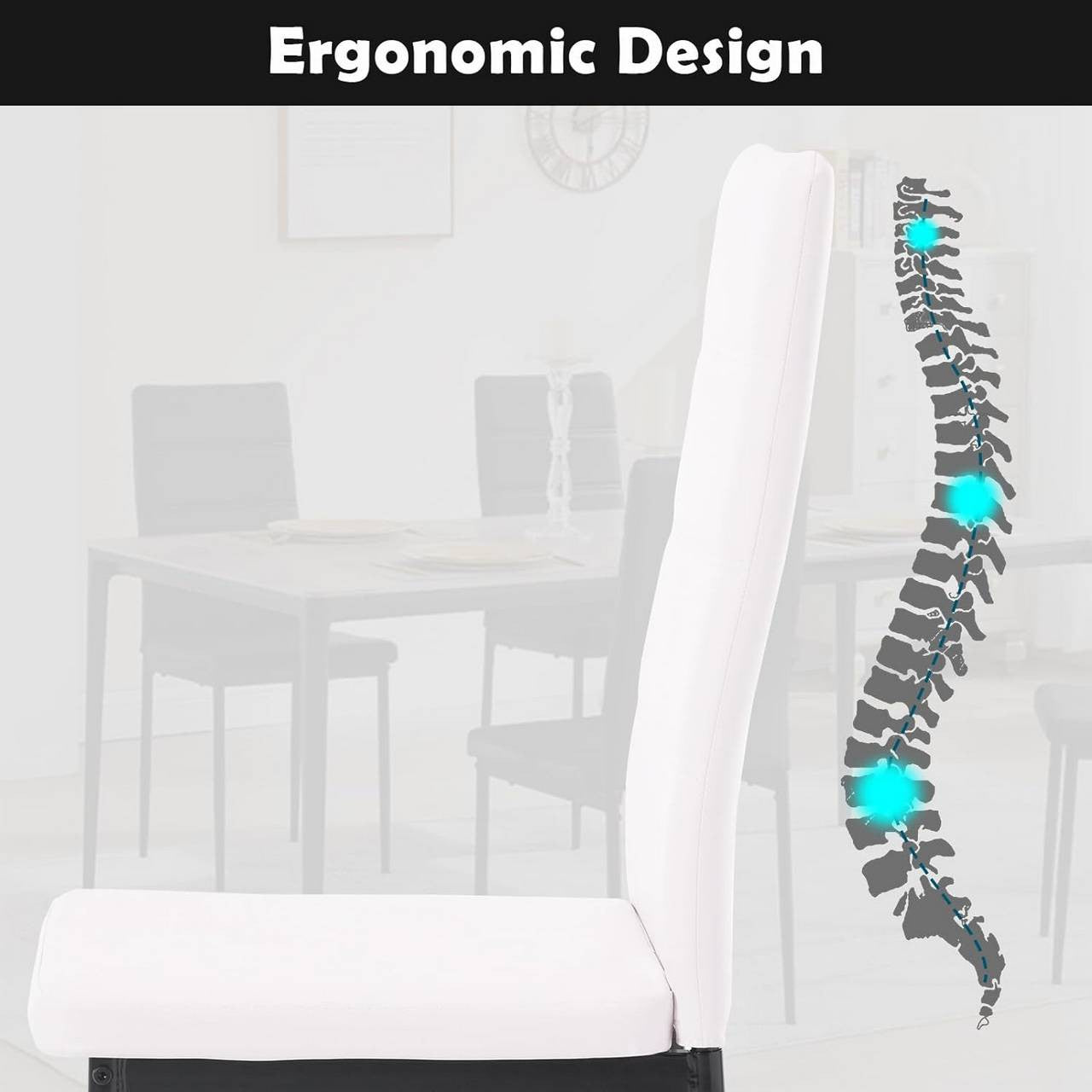 24goodz Dining Chairs Set of 4 - High Back Support - Durable Faux Leather - For Family Meals - White