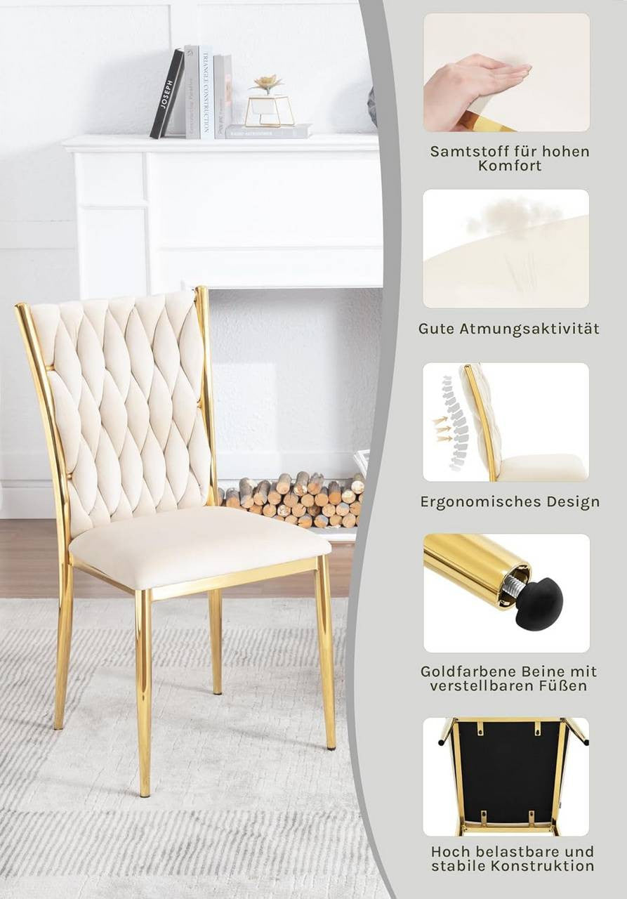 24goodz Elegant Dining Chairs - Incredible Comfort - Velvet and Metal - For Home and Office - Dark Grey/Cream