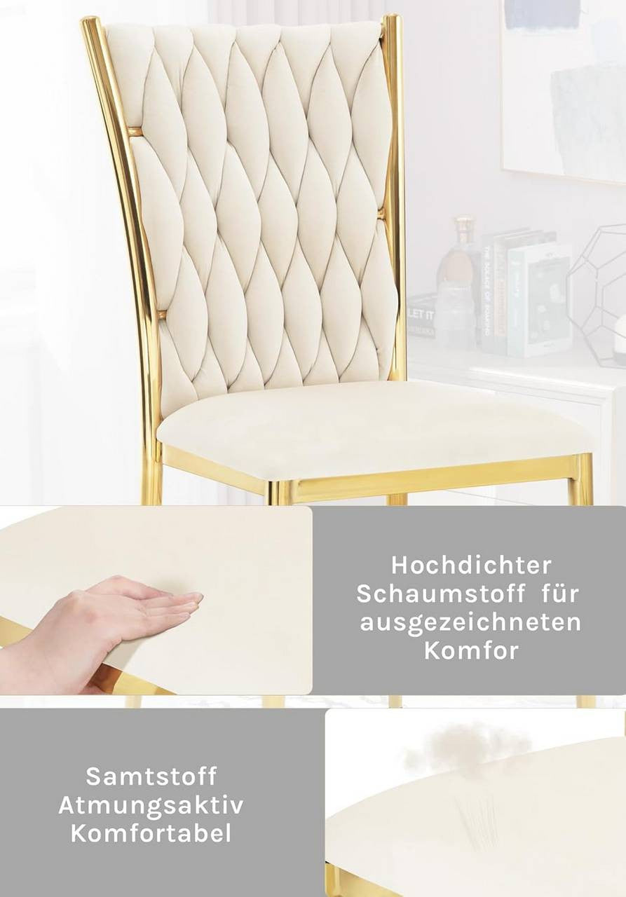 24goodz Velvet Dining Chairs - Elegant Eye-Catcher - Ultra Comfortable - Metal Frame - For Modern Interiors - Dark Grey/Cream