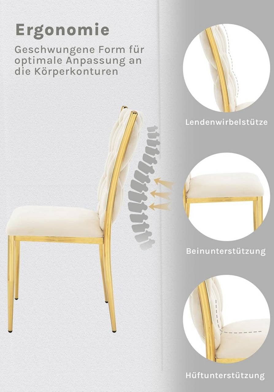 24goodz Elegant Dining Chairs - Incredible Comfort - Velvet and Metal - For Home and Office - Dark Grey/Cream