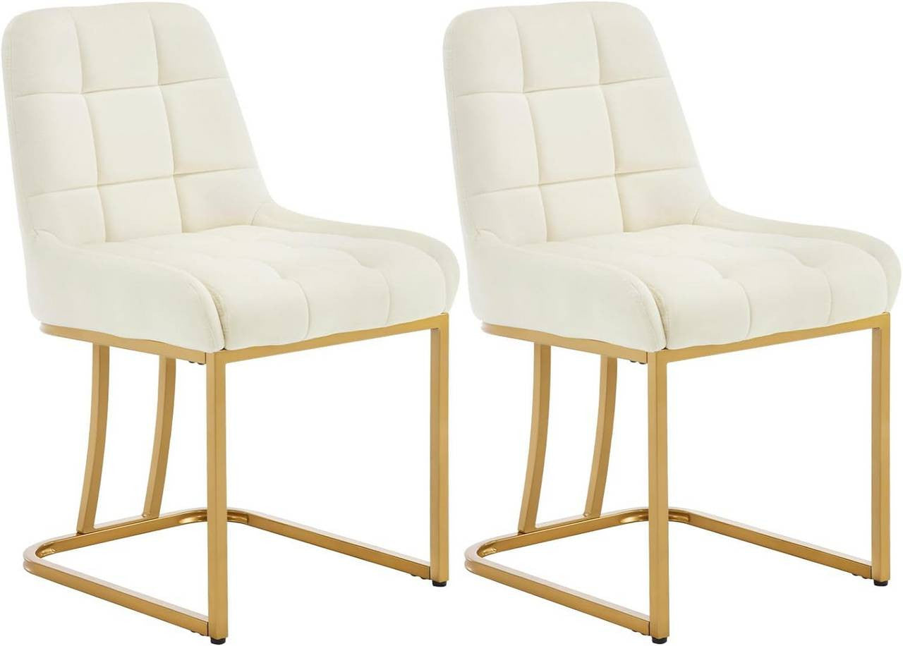 24goodz Upholstered Dining Chair - Stable & Robust Design - Comfortable and Ergonomic - Velvet + Metal - Beige